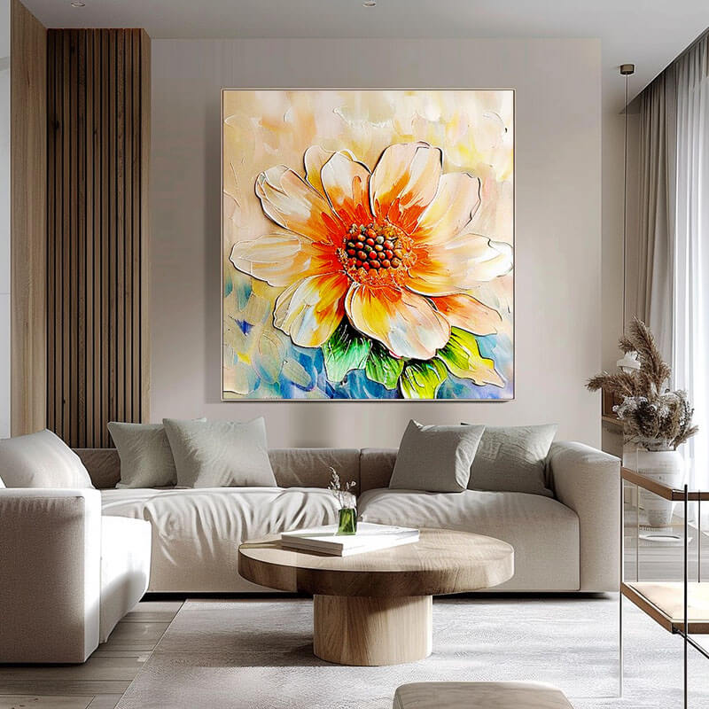 Sunburst Petal – Textured Floral Hand-Painted Oil Painting