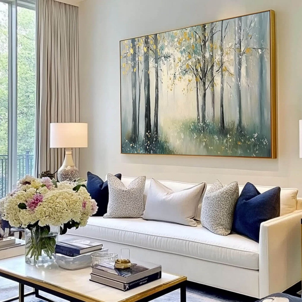 Sylvan Light – Gilded Forest Hand-Painted Oil Painting