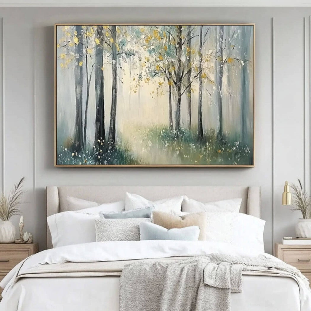 Sylvan Light – Gilded Forest Hand-Painted Oil Painting