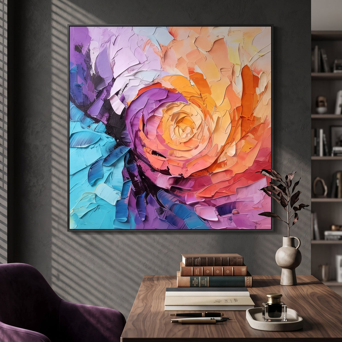 Colorful Textured Floral Painting AA#3042 — Existing room preview room preview