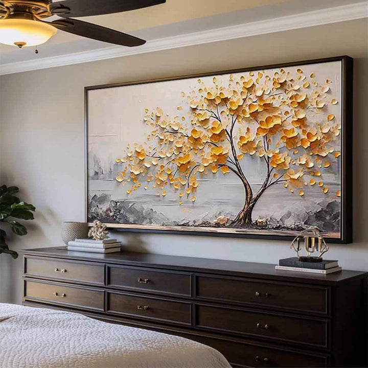 Amber Petals – Textured Tree Hand-Painted Oil Painting