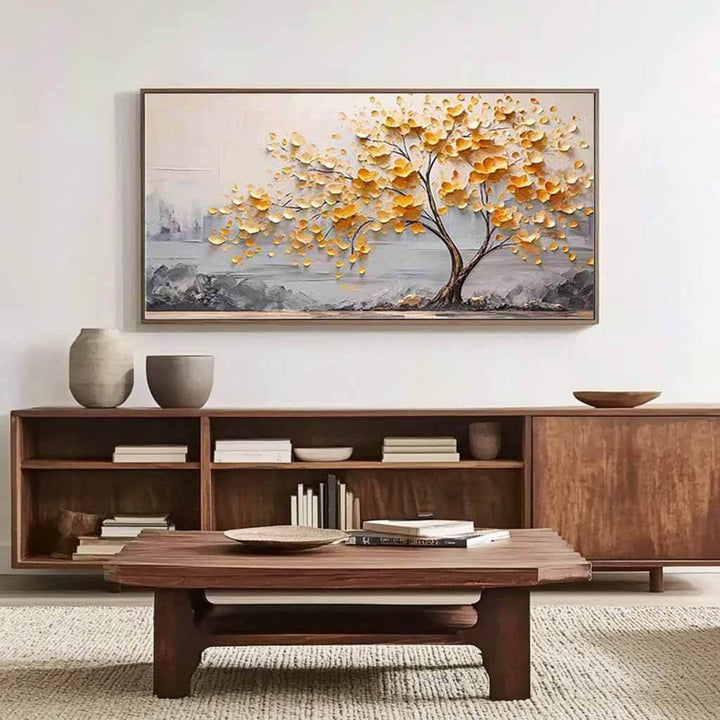 Amber Petals – Textured Tree Hand-Painted Oil Painting