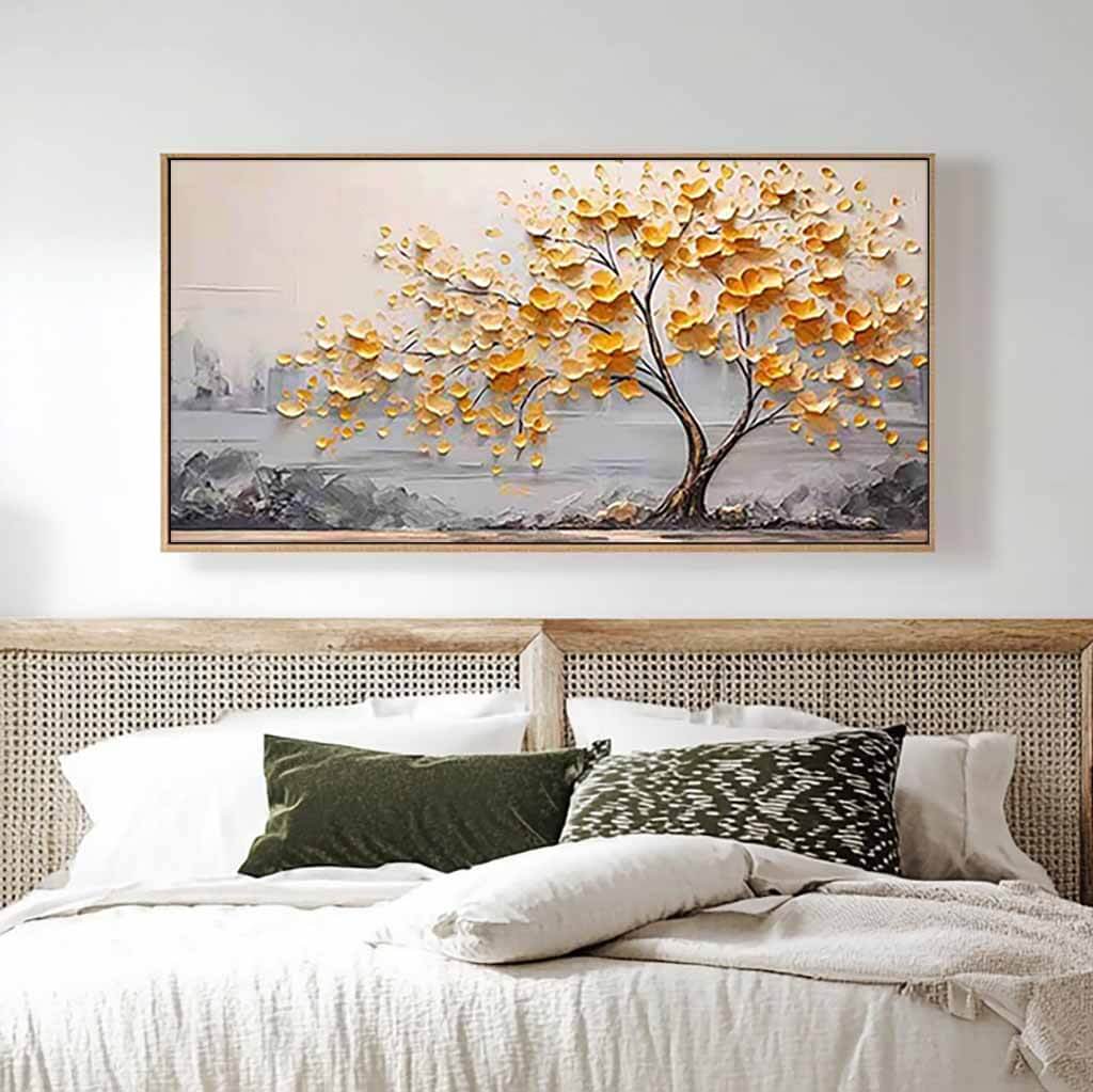 Amber Petals – Textured Tree Hand-Painted Oil Painting