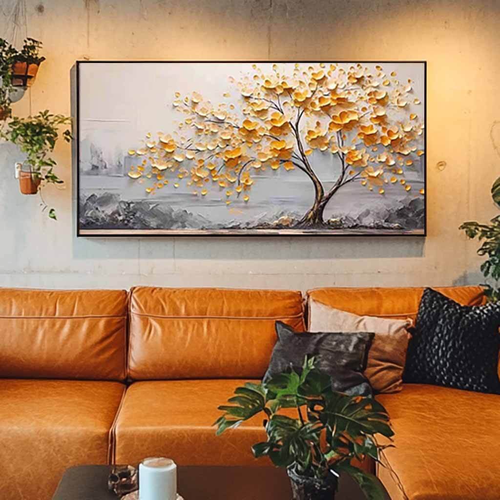 Amber Petals – Textured Tree Hand-Painted Oil Painting