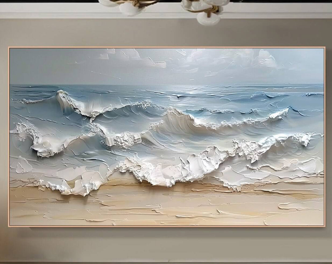 Shoreline Impasto – 3D Wave Hand-Painted Oil Painting