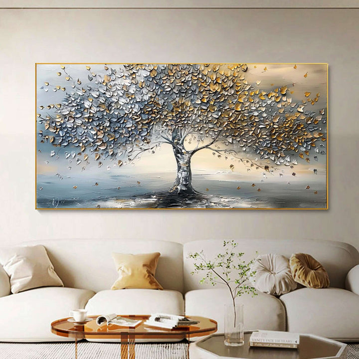 Gilded Canopy – Textured Tree Hand-Painted Oil Painting