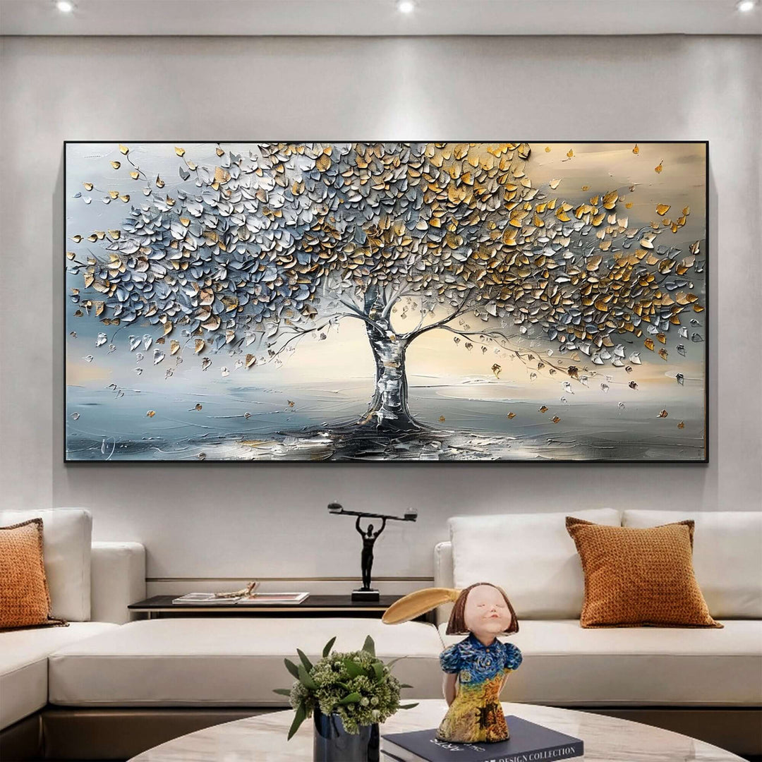 Gilded Canopy – Textured Tree Hand-Painted Oil Painting