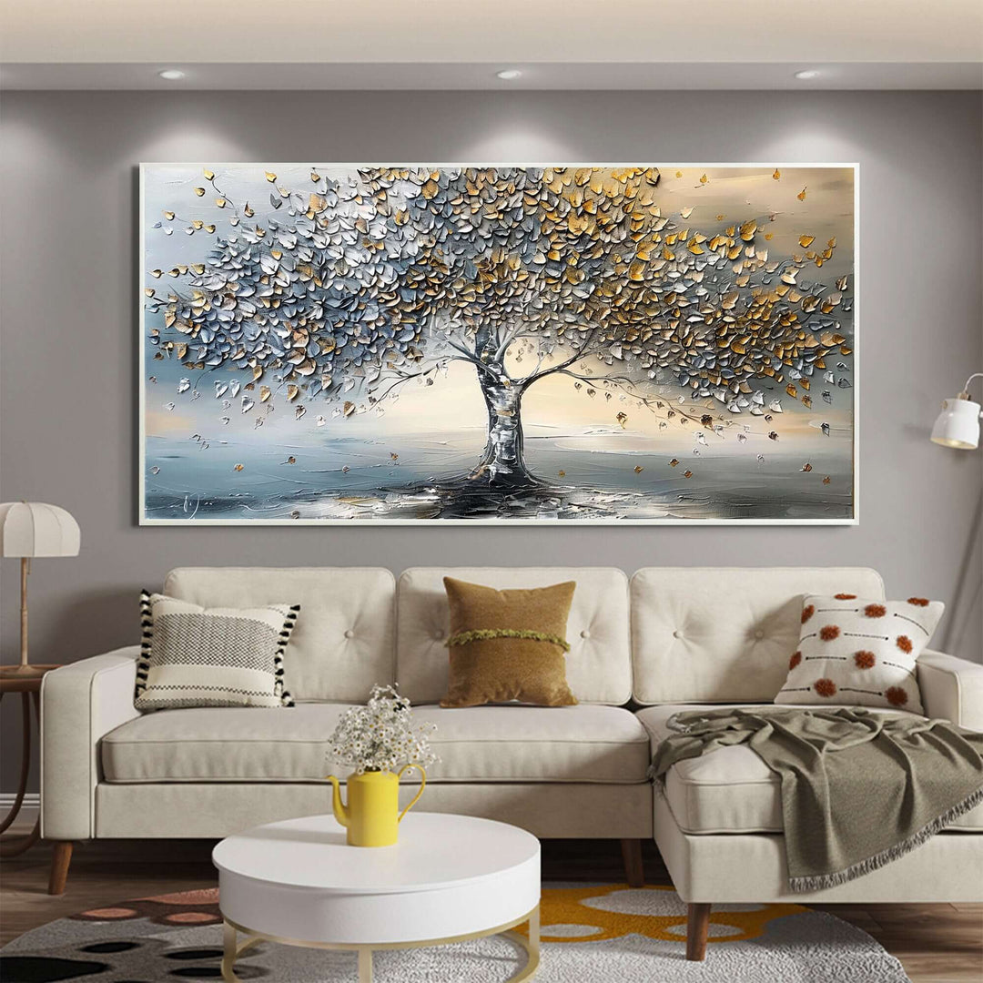 Gilded Canopy – Textured Tree Hand-Painted Oil Painting