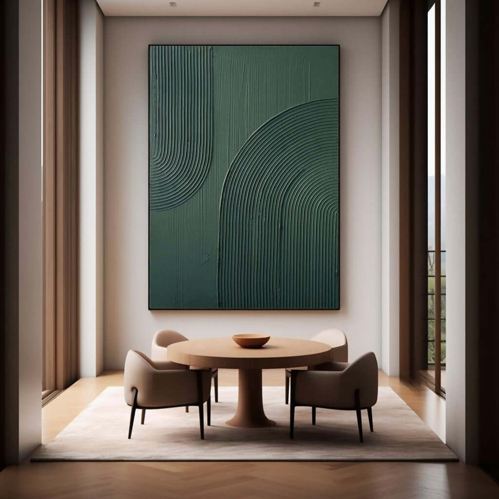 Hunter Green Arc – Textured Hand-Painted Oil Painting