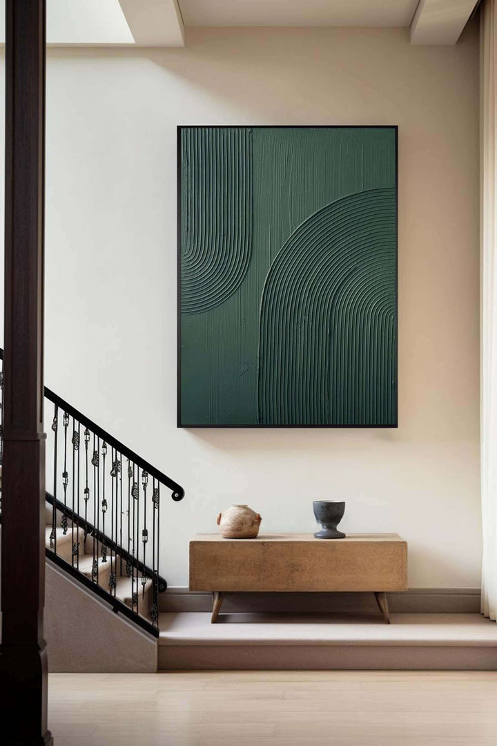Hunter Green Arc – Textured Hand-Painted Oil Painting