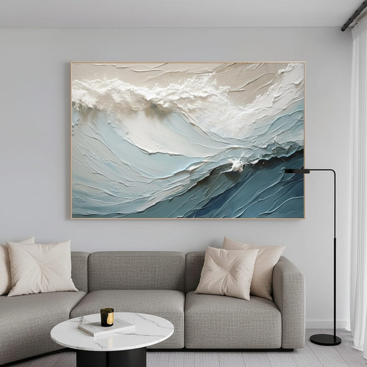 Cerulean Crest – Textured Wave Hand-Painted Oil Painting