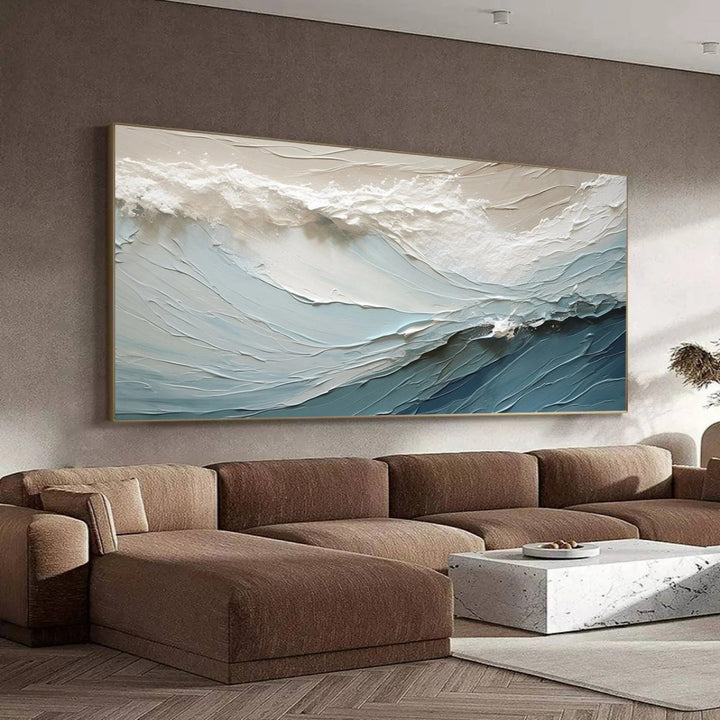 Cerulean Crest – Textured Wave Hand-Painted Oil Painting