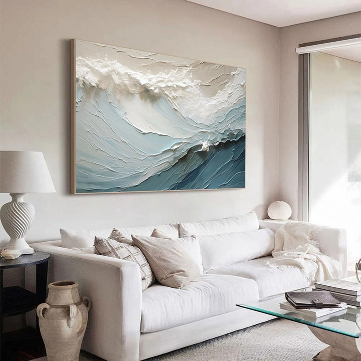 Cerulean Crest – Textured Wave Hand-Painted Oil Painting