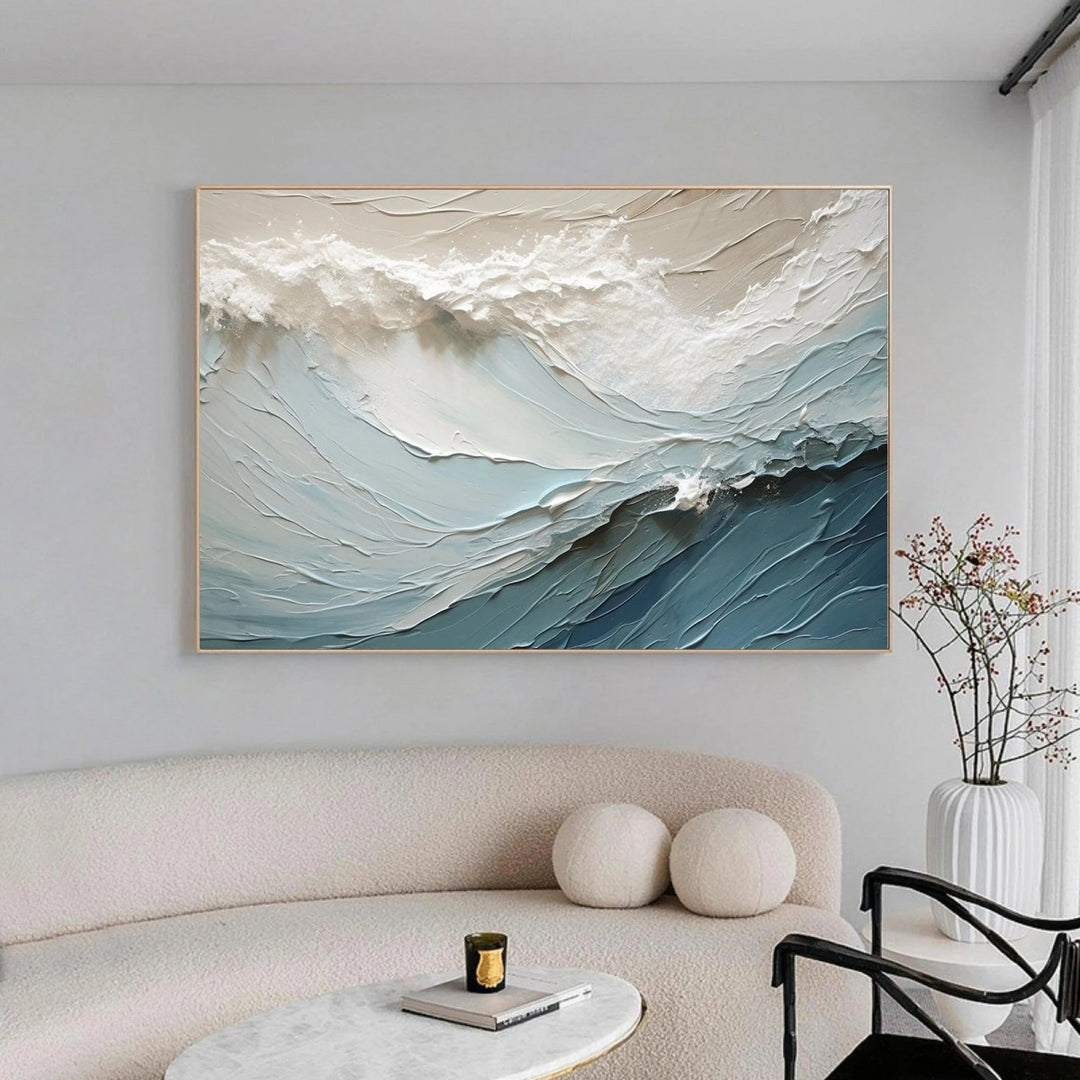 Cerulean Crest – Textured Wave Hand-Painted Oil Painting