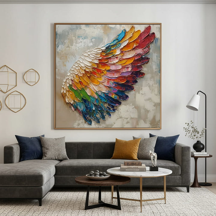 Chromatic Plume – Textured Wing Hand-Painted Oil Painting