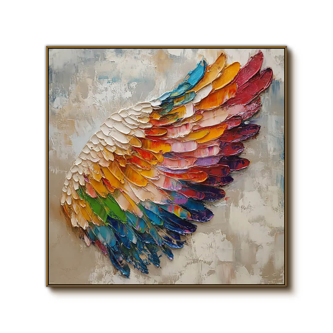 Chromatic Plume – Textured Wing Hand-Painted Oil Painting