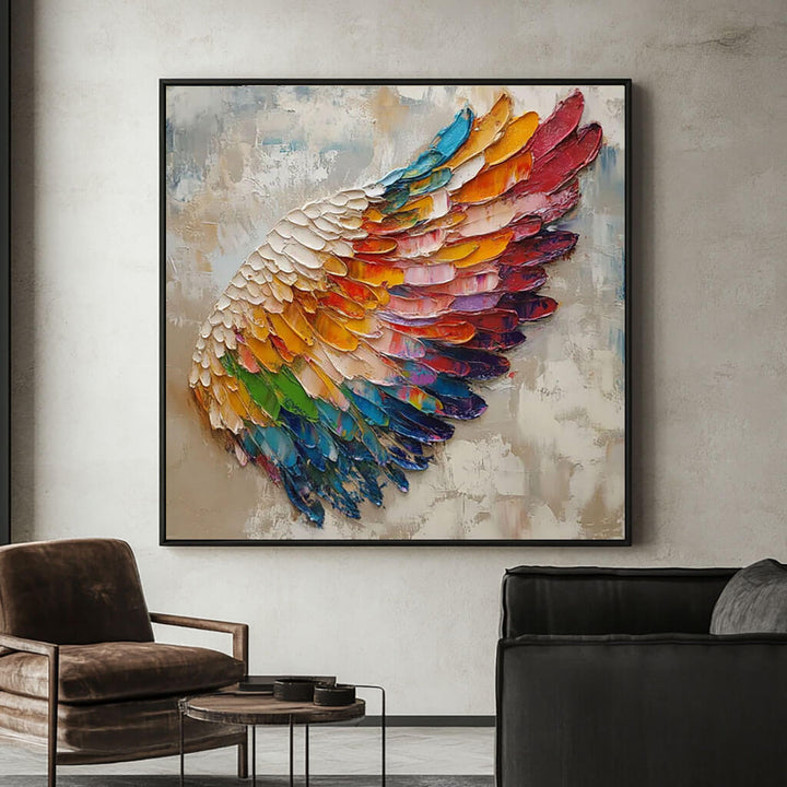 Chromatic Plume – Textured Wing Hand-Painted Oil Painting