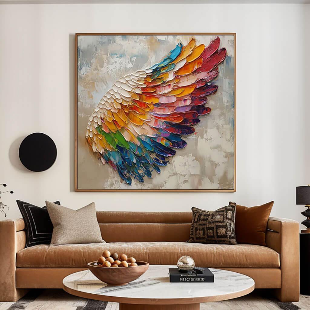 Chromatic Plume – Textured Wing Hand-Painted Oil Painting