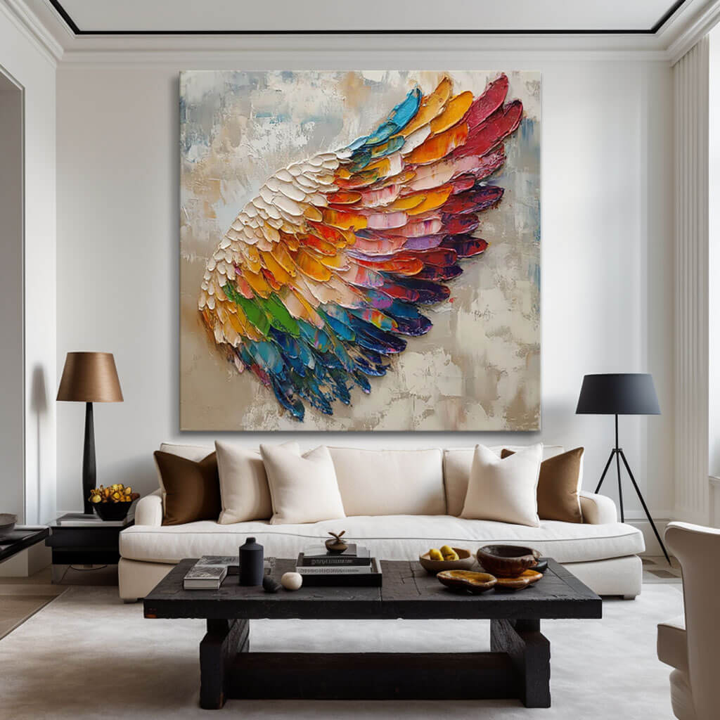 Chromatic Plume – Textured Wing Hand-Painted Oil Painting