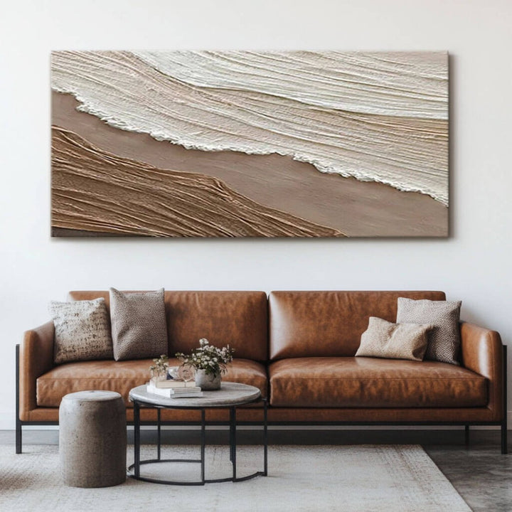 Sepia Foam – Textured Coastal Hand-Painted Oil Painting