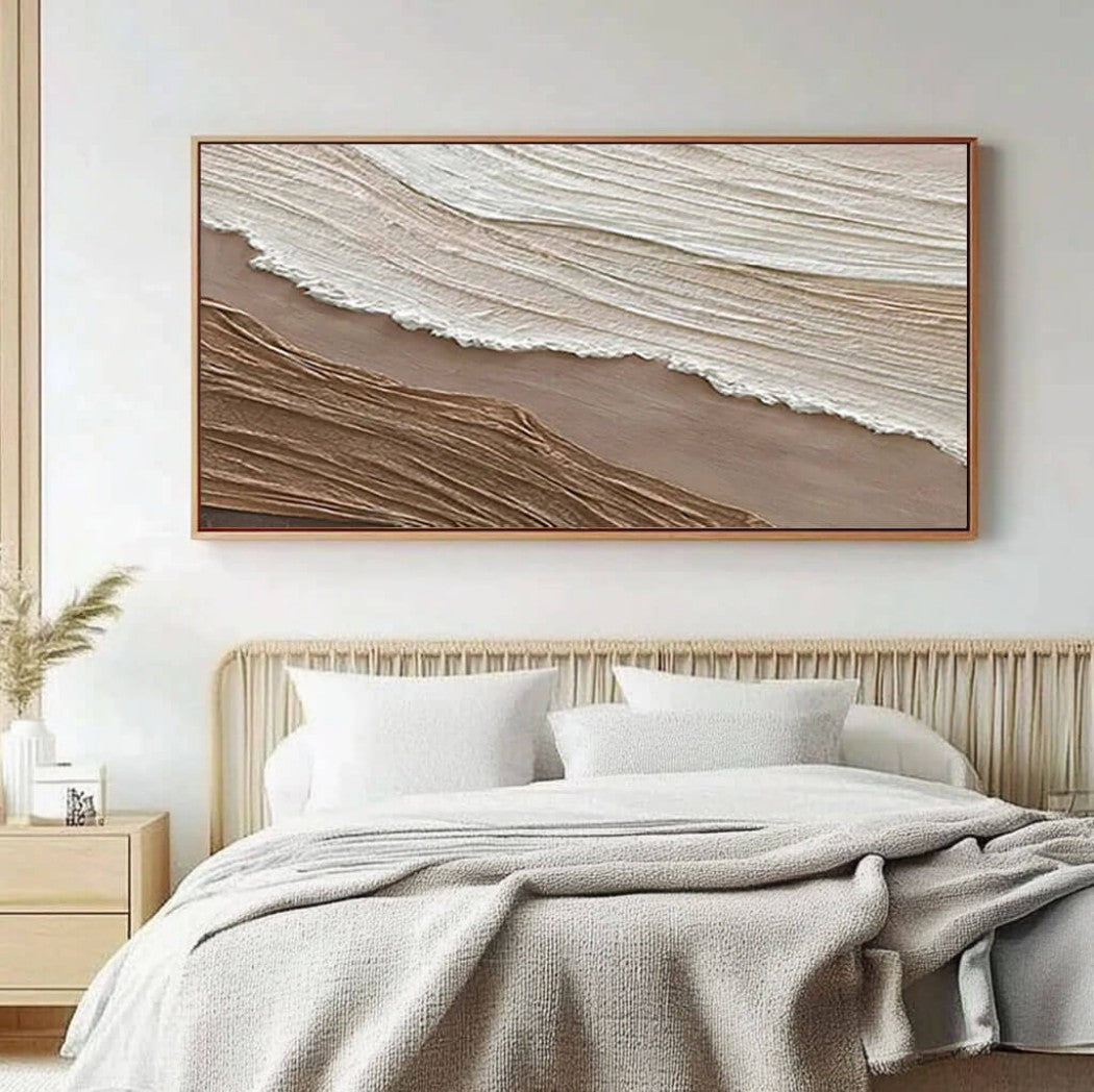 Sepia Foam – Textured Coastal Hand-Painted Oil Painting