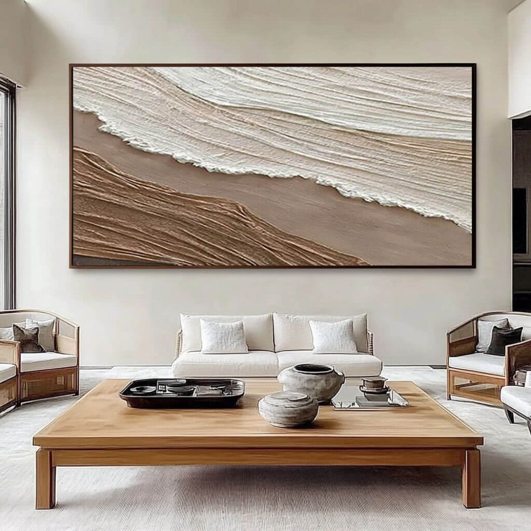 Sepia Foam – Textured Coastal Hand-Painted Oil Painting