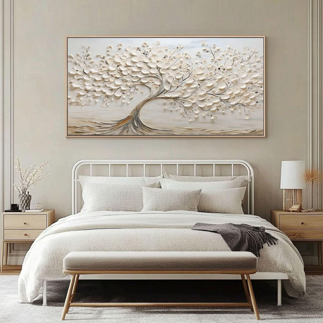 Porcelain Bloom – Textured Tree Hand-Painted Oil Painting
