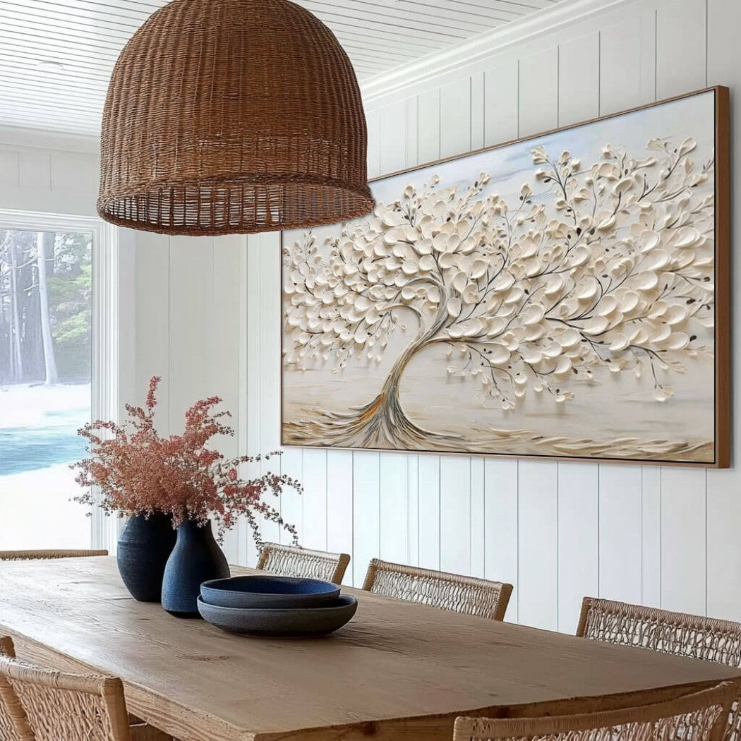 Porcelain Bloom – Textured Tree Hand-Painted Oil Painting