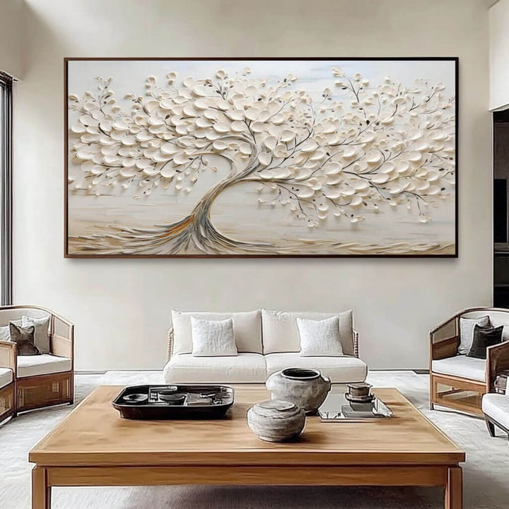 Porcelain Bloom – Textured Tree Hand-Painted Oil Painting