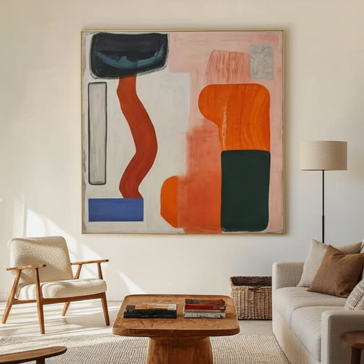 Vermilion Current – Abstract Hand-Painted Oil Painting