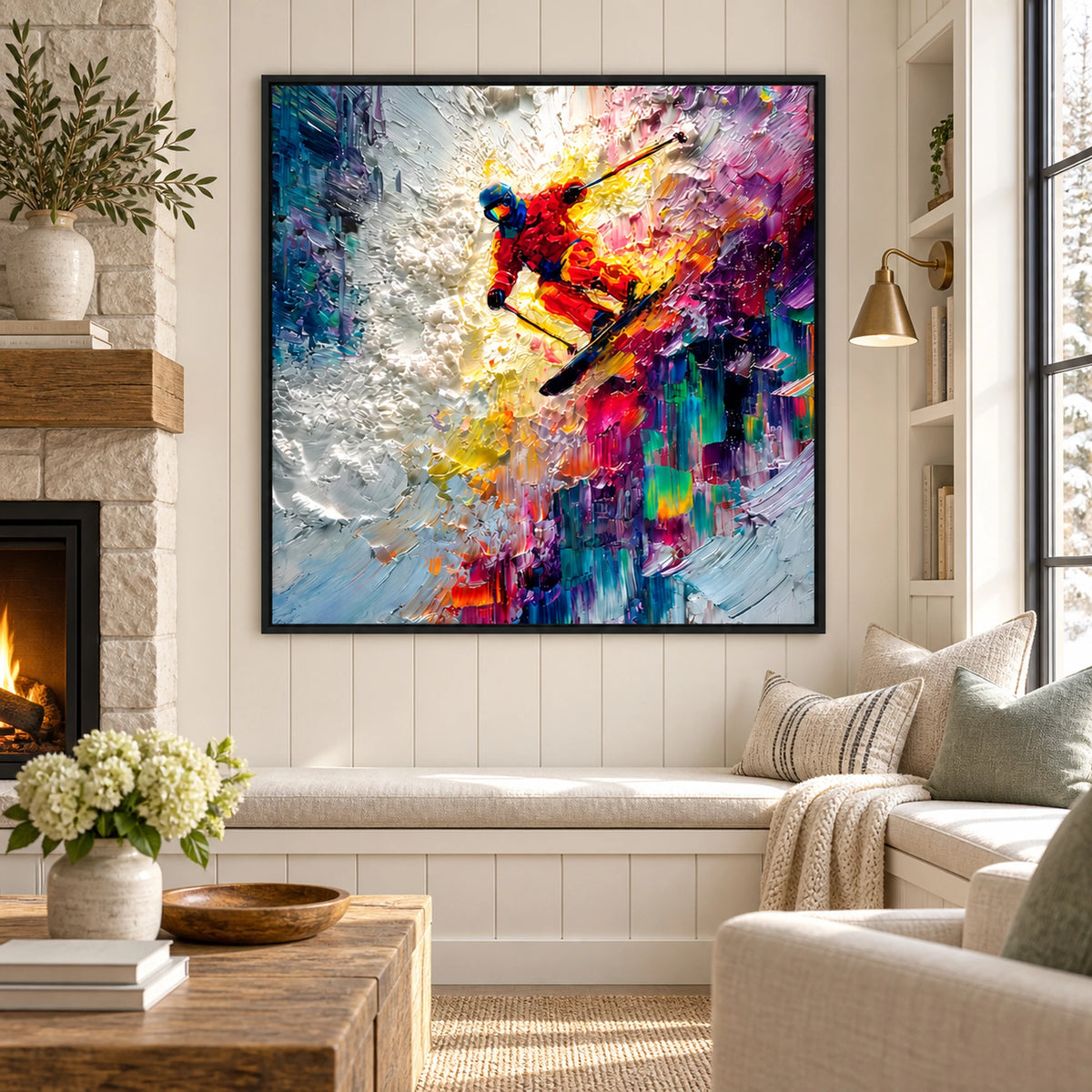 Vibrant Abstract Skier Oil Painting – SK#0932