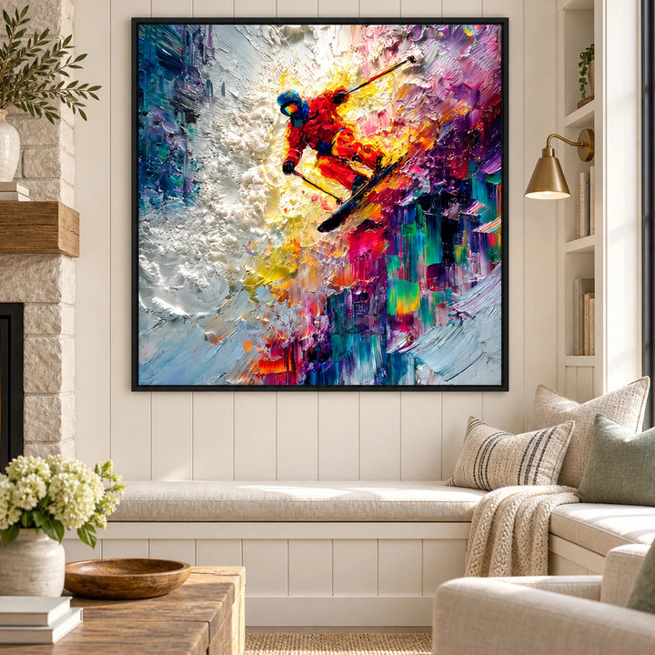 Vibrant Abstract Skier Oil Painting – SK