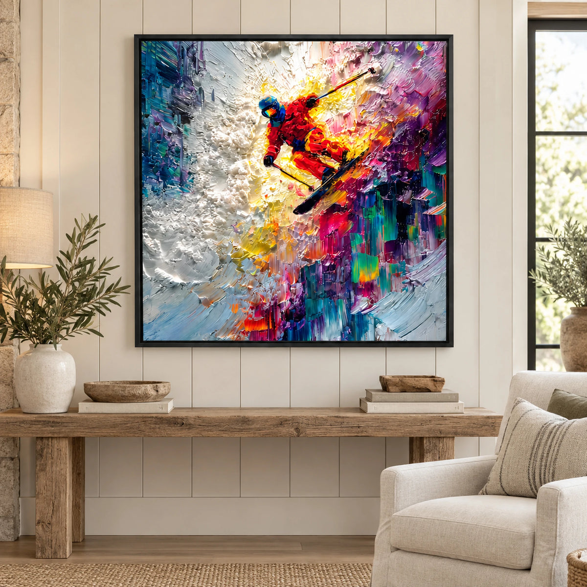 Vibrant Abstract Skier Oil Painting – SK#0932