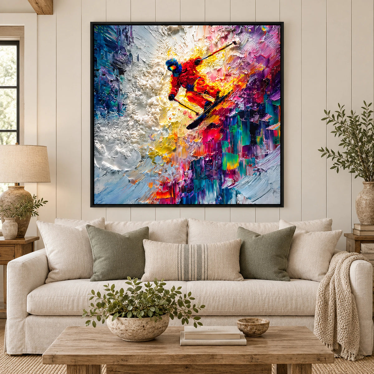 Vibrant Abstract Skier Oil Painting – SK#0932