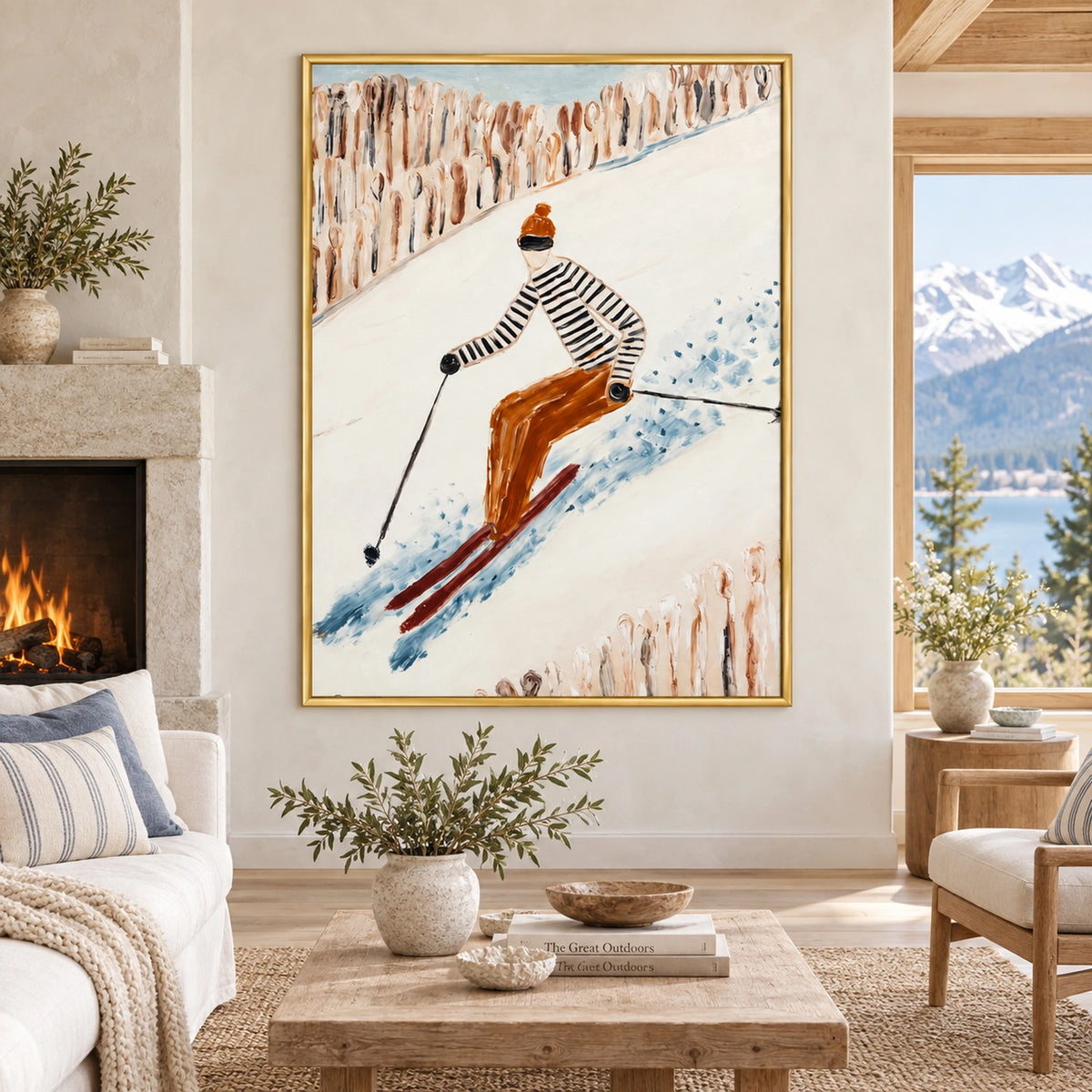 Vintage Downhill Skier Oil Painting – SK#0917