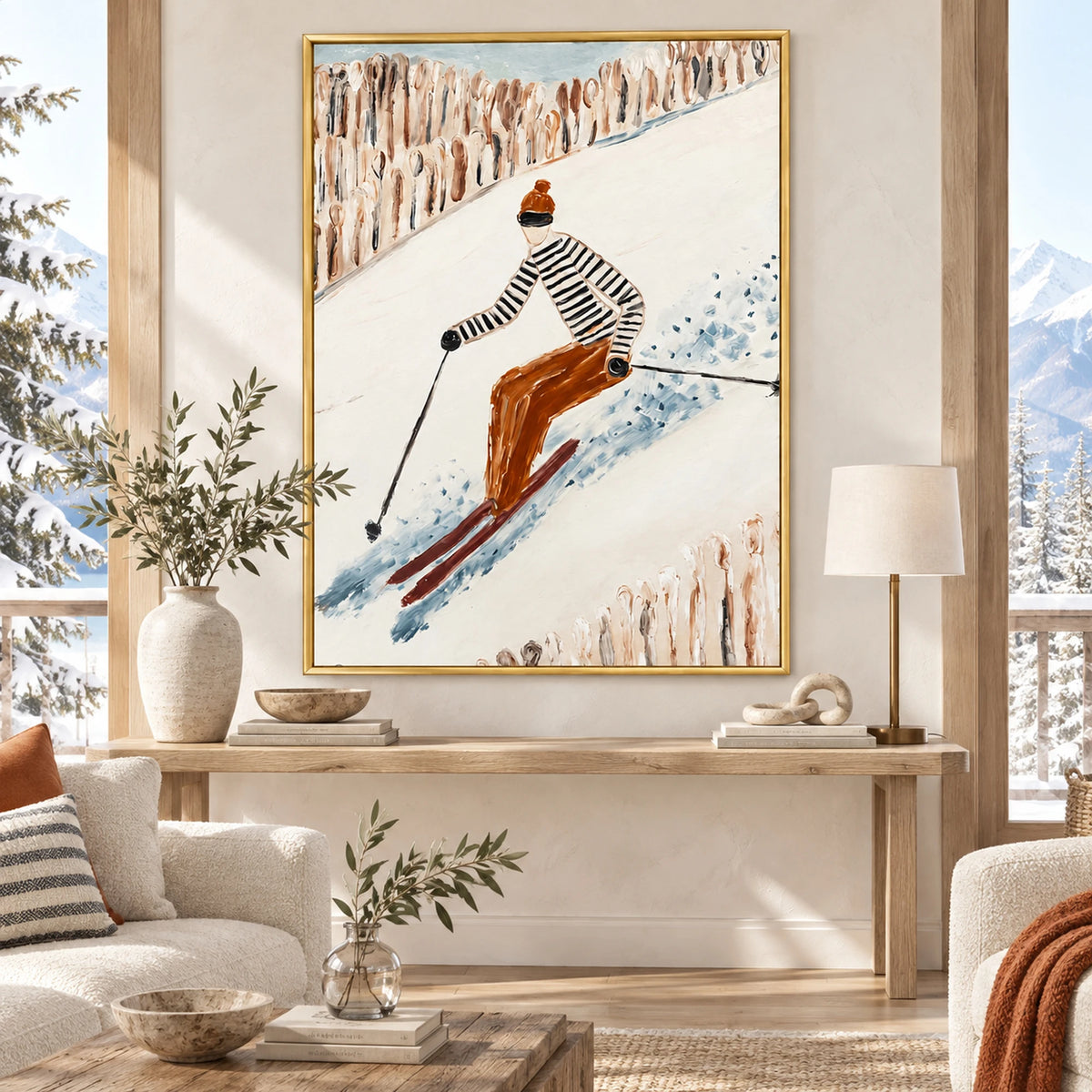 Vintage Downhill Skier Oil Painting – SK#0917