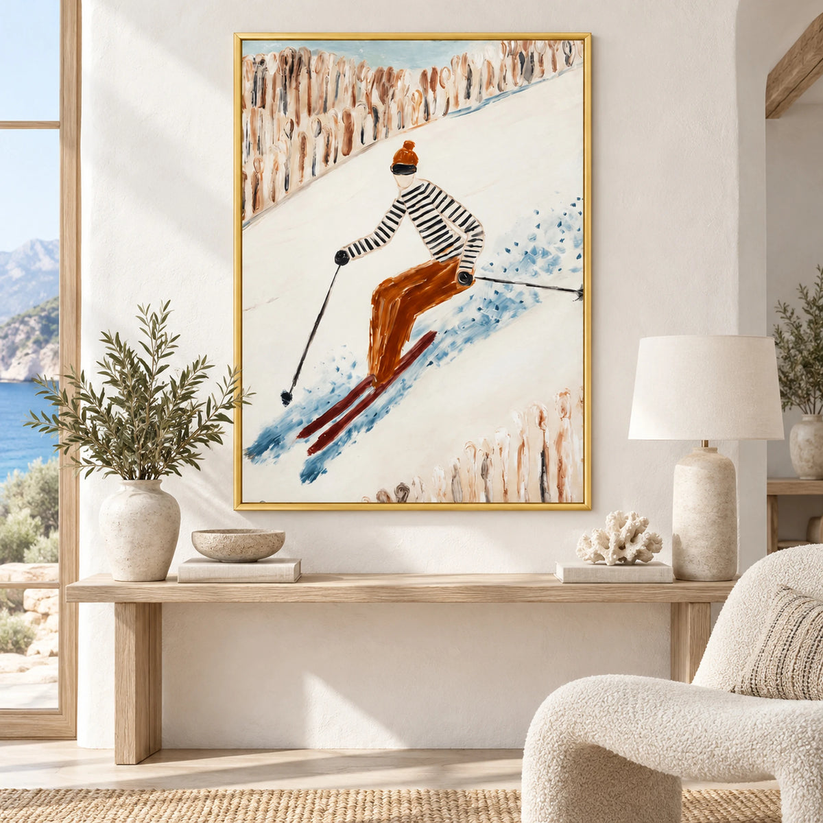 Vintage Downhill Skier Oil Painting – SK#0917