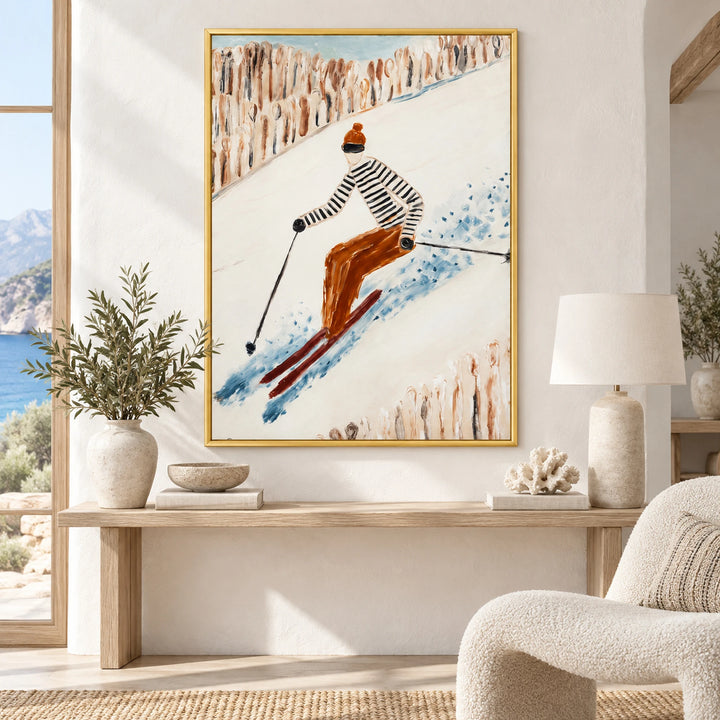Vintage Downhill Skier Oil Painting – SK