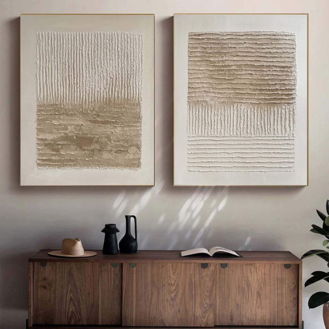Kinetic Lines – Wabi-Sabi Hand-Painted Diptych Set