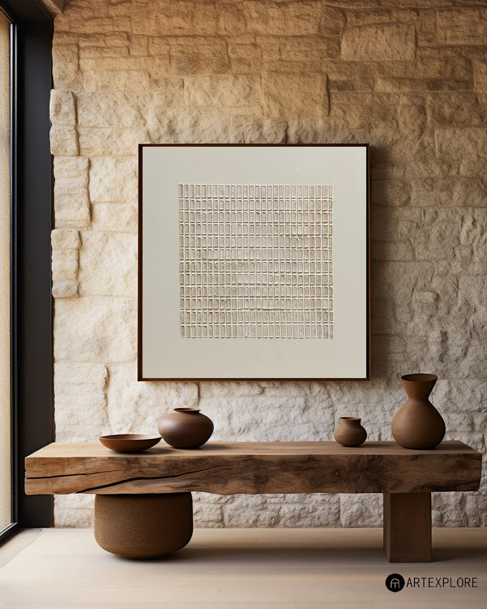 Rectilinear Code – Wabi-Sabi Hand-Painted Oil Painting