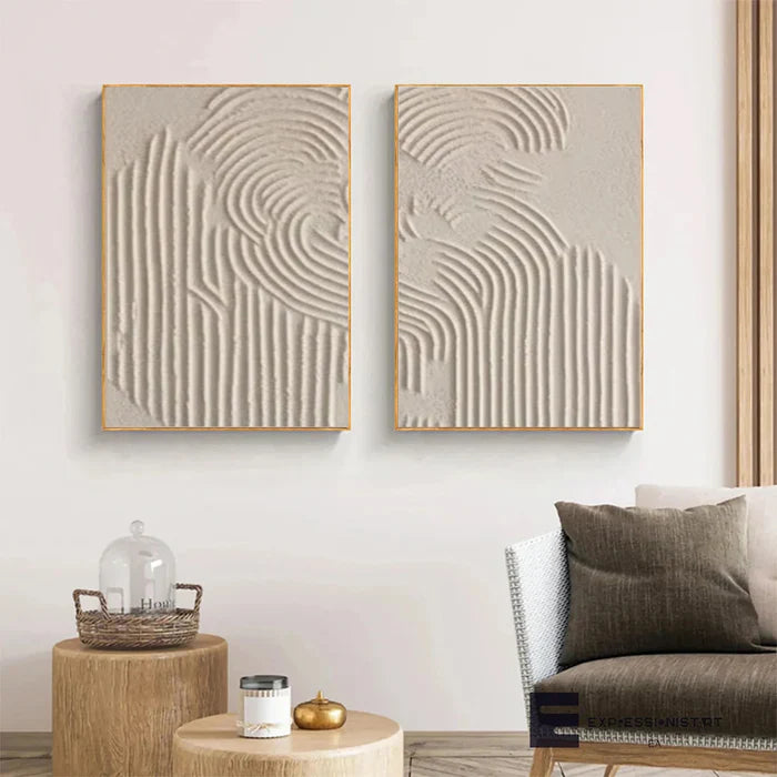 Concentric Flow – Wabi-Sabi Hand-Painted Diptych Set