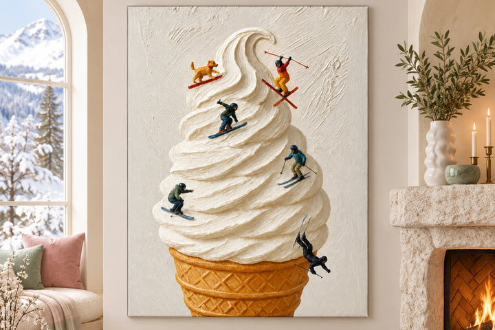 Whimsical Ice Cream Skiers Oil Painting – SK