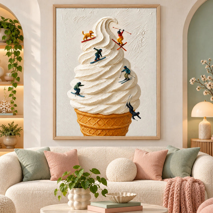 Whimsical Ice Cream Skiers Oil Painting – SK