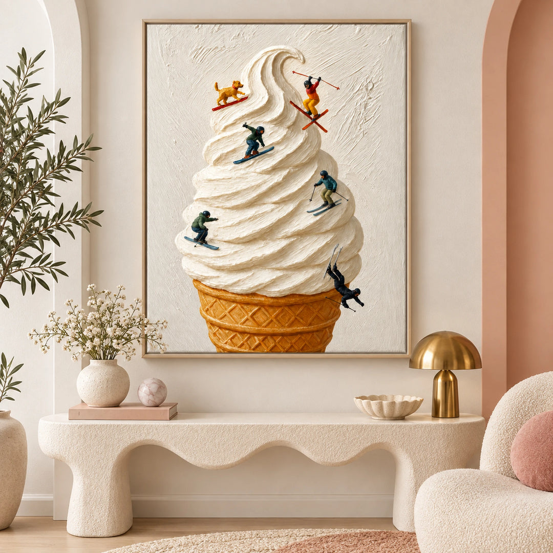 Whimsical Ice Cream Skiers Oil Painting – SK