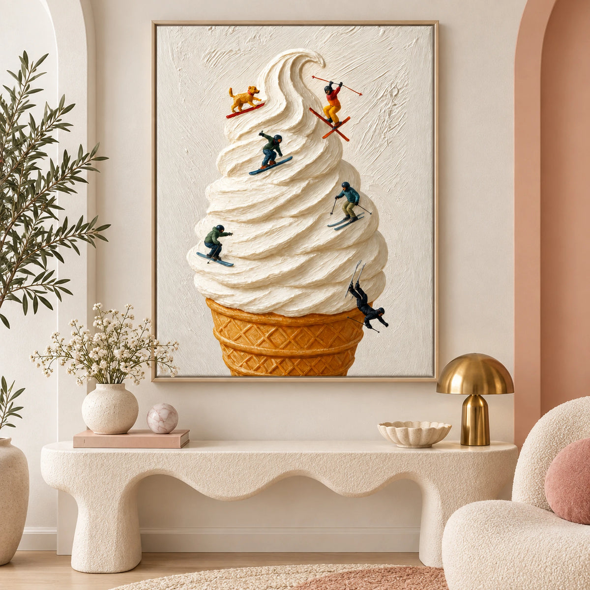 Whimsical Ice Cream Skiers Oil Painting – SK#0942