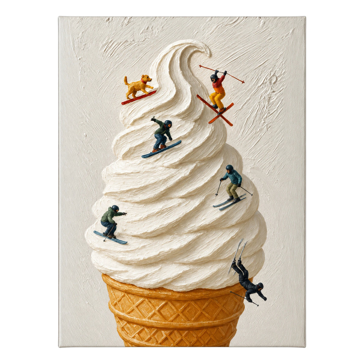 Whimsical Ice Cream Skiers Oil Painting – SK#0942