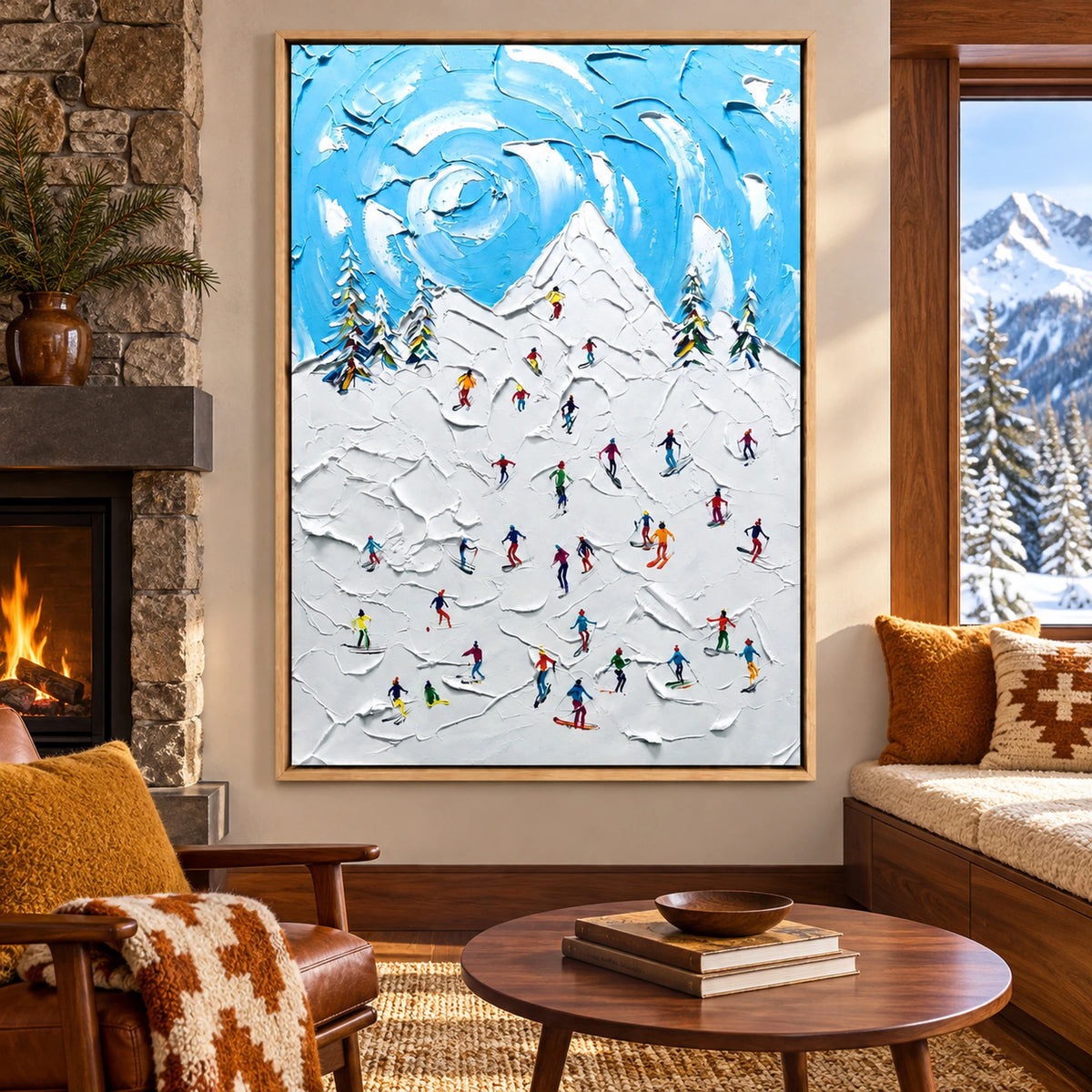 Whimsical Ski Mountain Oil Painting – SK#0928