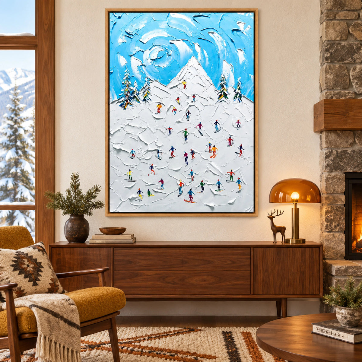 Whimsical Ski Mountain Oil Painting – SK#0928