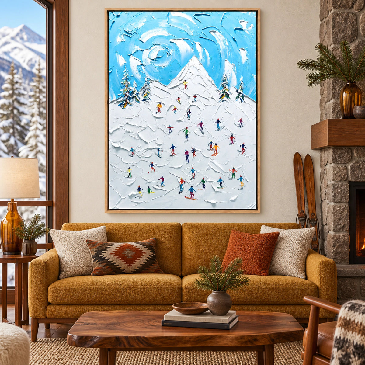 Whimsical Ski Mountain Oil Painting – SK#0928